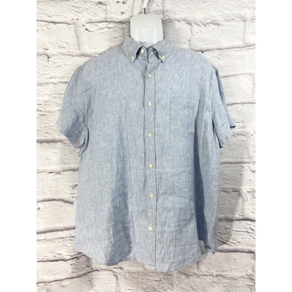 J.CREW Other - J.Crew Shirt Men's XL Blue Button-Down Short Sleeves Linen/Cotton Blend Slim